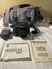 Minolta Maxxum 5000 Af 35mm Film Camera w/AF50 Lens Braun Flash Case Manual