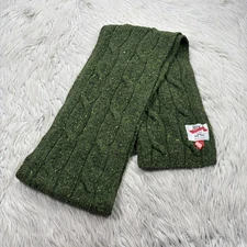 Avoca Green Speckled Chunky Cable-Knit Scarf Irish Tween Yarn Wool Preppy