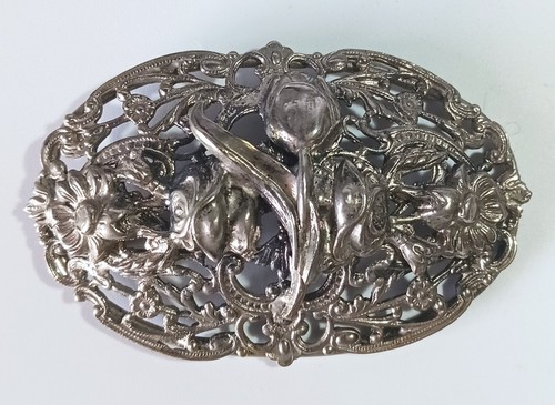 Vintage Ornate Slightly Domed Open Oval Floral Art Nouveau Style Brooch - Picture 1 of 8