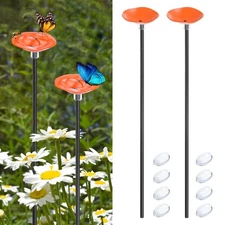 2-Pack Bee Watering Station, 11.8 Inch Metal Bee Bath  for Garden [Orange]