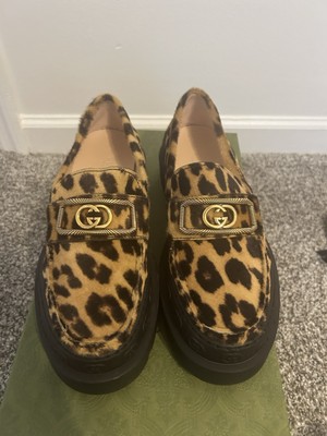 Gucci Interlocking G Leopard Print Leather Loafer 