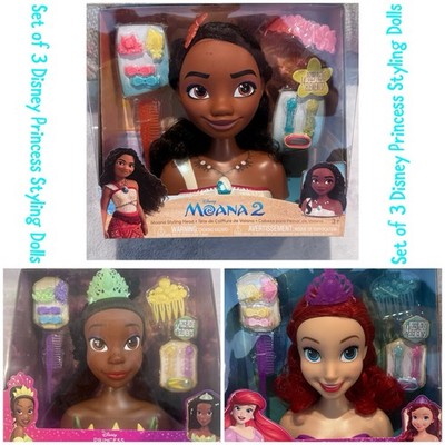 Set Of 3 Disney Princess Styling Heads: Moana, Tiana, Ariel *SHIPS QUICK*