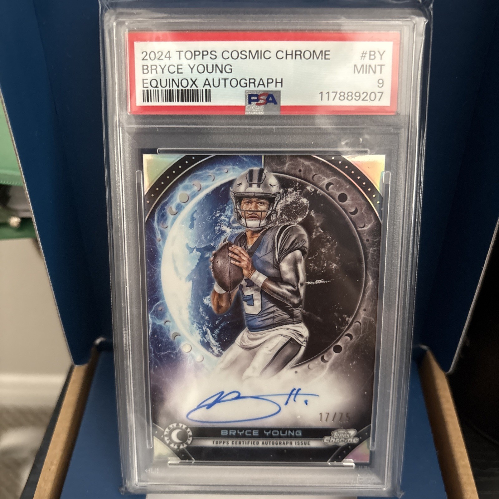 Bryce Young #EQA-BY Football Cards 2024 Topps Cosmic Chrome Equinox Autograph trading card — raw and PSA graded price guide