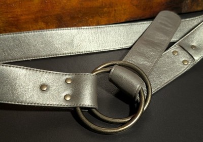 Eileen Fisher Belt Womens Medium Gray Studded Vegan Leather Double O-Ring Eileen Fisher Women main image 4