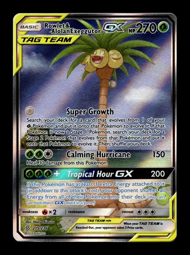 Rowlet & Alolan Exeggutor SM - Unified Minds #215 Ultra Rare Holo LP Pokemon