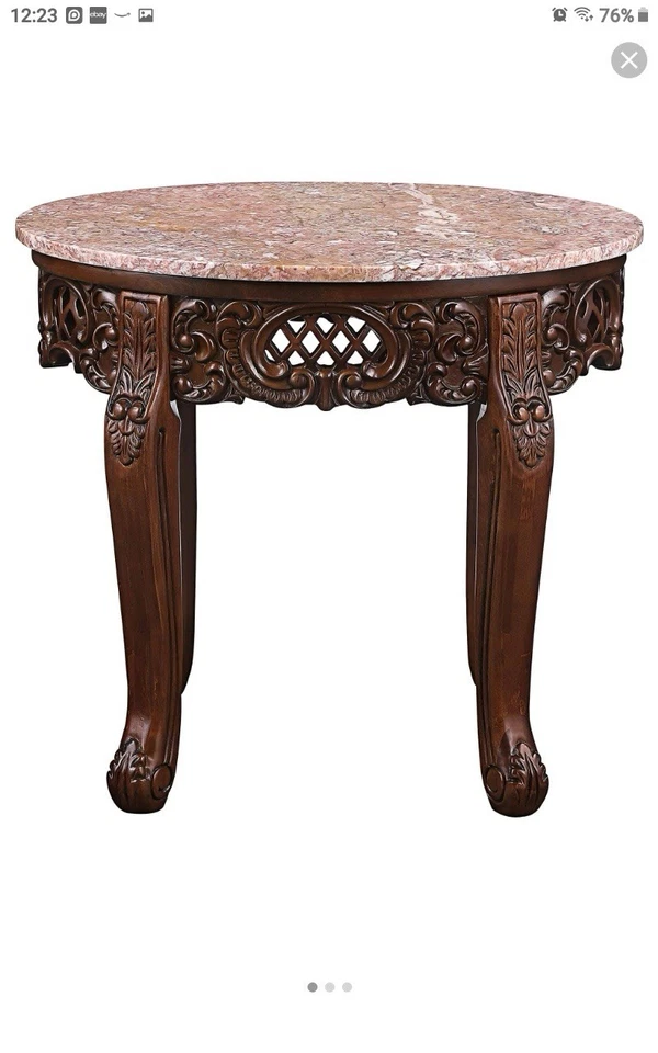 Chantret Rose Marble-Topped Carved Hardwood Side Table: DESIGN TOSCANO Furniture - Image 3 of 4