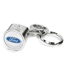 Ford Logo in White Chrome Engine Piston Metal Key Chain