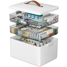 CTIME 3-Tier Medicine Organizer Portable Cabinet Leather Handle Empty First Aid