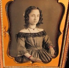 attractive young woman wearing red coral bracelets 1/4 plate daguerreotype photo