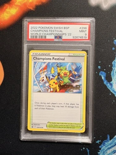 PSA 9 ENGLISH Pokemon Card Champions Festival 2022 SWSH296 Promo Mint London