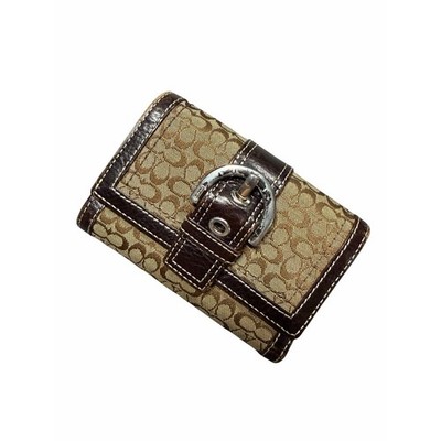 Vintage Y2K Coach Soho Signature Flap Wallet Buckle Brown Leather Tan Mini C