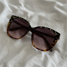 QUAY Ever After Oversized Cat Eye Butterfly Sunglasses Tortoise Smoke Taupe NEW