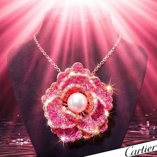 CARTIER Diamond Necklace 18K Gold Pearl Ruby Sapphire Pendant Brooch Pin FLOWER
