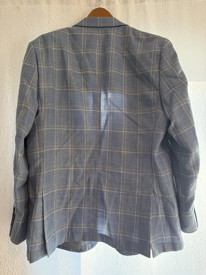 Abrigo deportivo Patrick James 44 R a cuadros lino mezcla seda Italia azul Foto 4 de 4