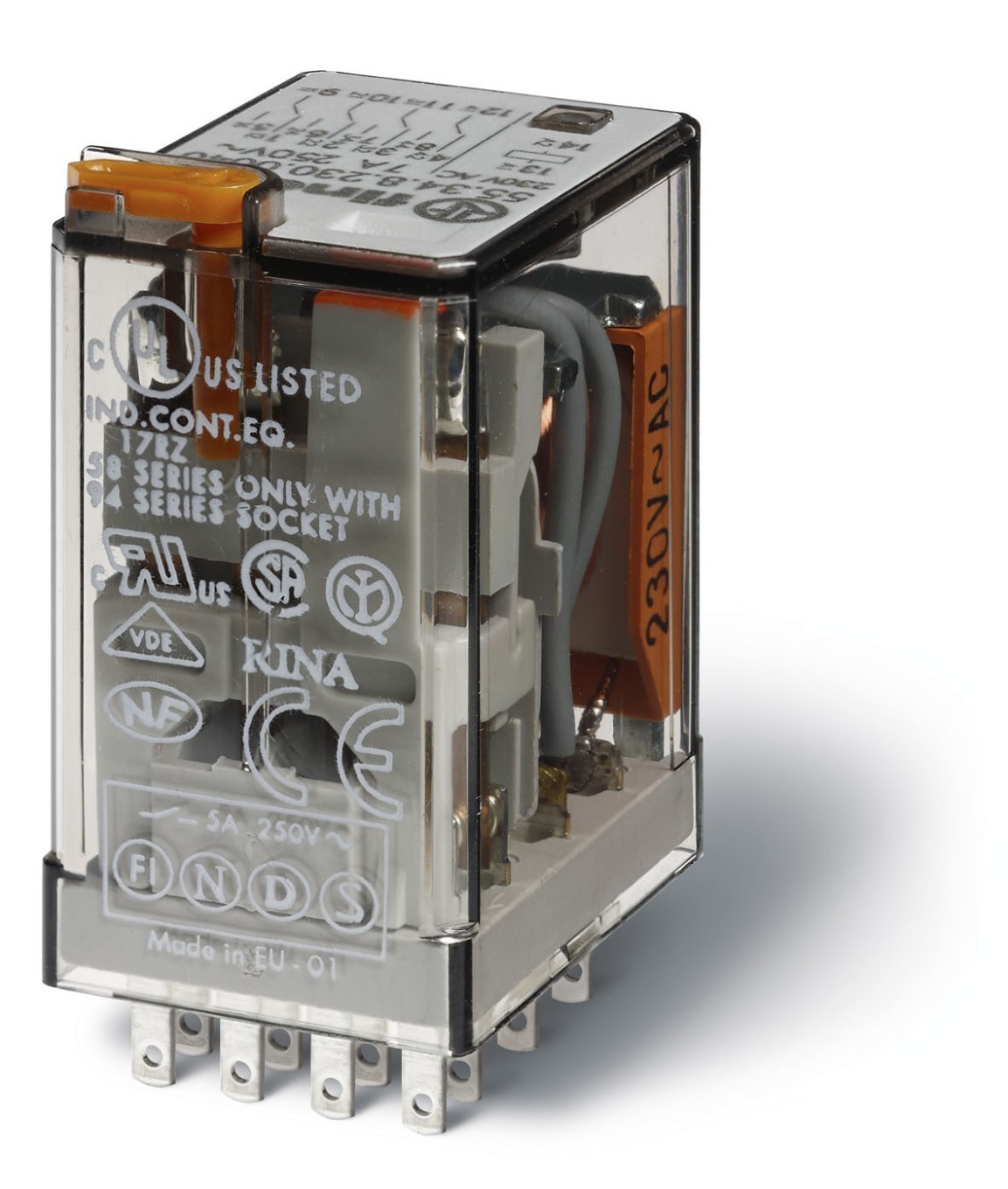 4P 7A 24V DC Miniature Relay, Push Button 55.34.9.024.0074