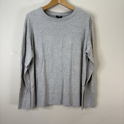 NWT Halogen Women s Plus Sz 3X Gray Crew Neck Pullover Sweater Button Sleeve