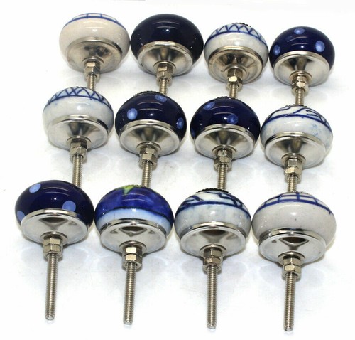 12 Pcs Dark Blue Kitchen Decorative Vintage Antique Ceramic Hand Painted Knob - Picture 9 of 11