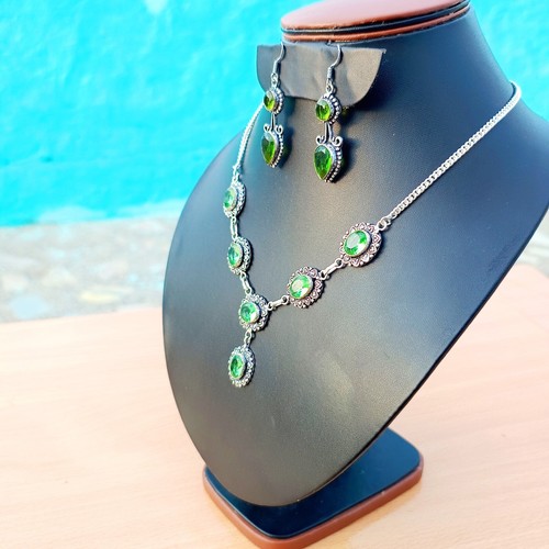 Peridot Gemstone Jewelry Sets 925 Sterling Silver Handmade Necklace Earrings - Picture 4 of 5
