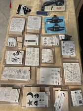 Huge Lot  16 Stampin Up Stamp Sets,  & 2 Border Punch, Cutter, Pens & Tag Maker.