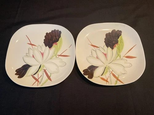 Two Red Wing "Lotus Bronze" ~ 10.5" Square Dinner Plate VGC No Crazing