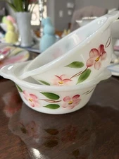 Vintage SET Fire King Anchor Hocking Pink Dogwood #445 Small Casserole Dishes