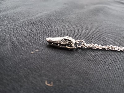 Sterling Silver Skull Pendant Necklace   18'' Chain Reptile/Alligator Head