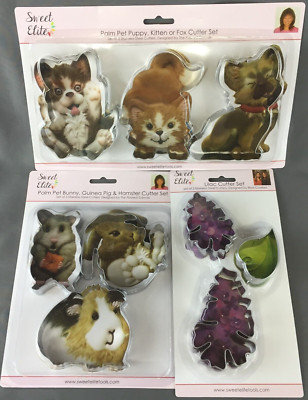Sweet Elite Cookie Cutters Puppy Kitten Fox Bunny Guinea Pig Hamster Lilacs 9 Pc