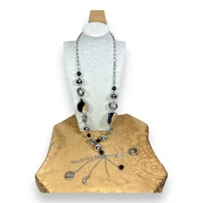 SILVER BEADED CHARM STATEMENT NECKLACE BOHO  BOHEMIAN