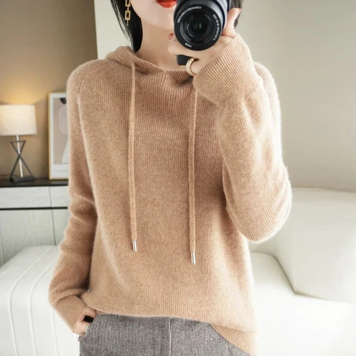 Damen Strick Pullover Hoodie Langarm Slim Fit Komfort Freizeit Pulli Mode - Bild 15 von 38