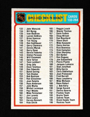 1978 O Pee Chee hockey card check list 1 33 - 264 | eBay