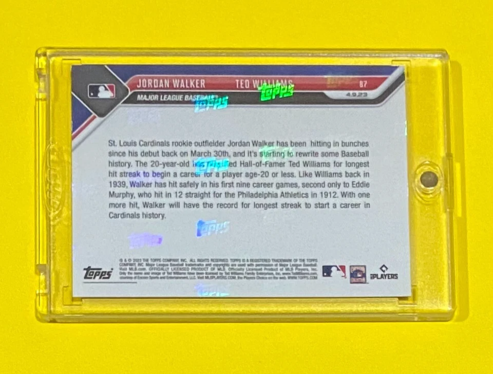 2023 Topps Now Jordan Walker/Ted Williams PURPLE PARALLEL /25 SSP Cardinals #87 - Image 2 of 3