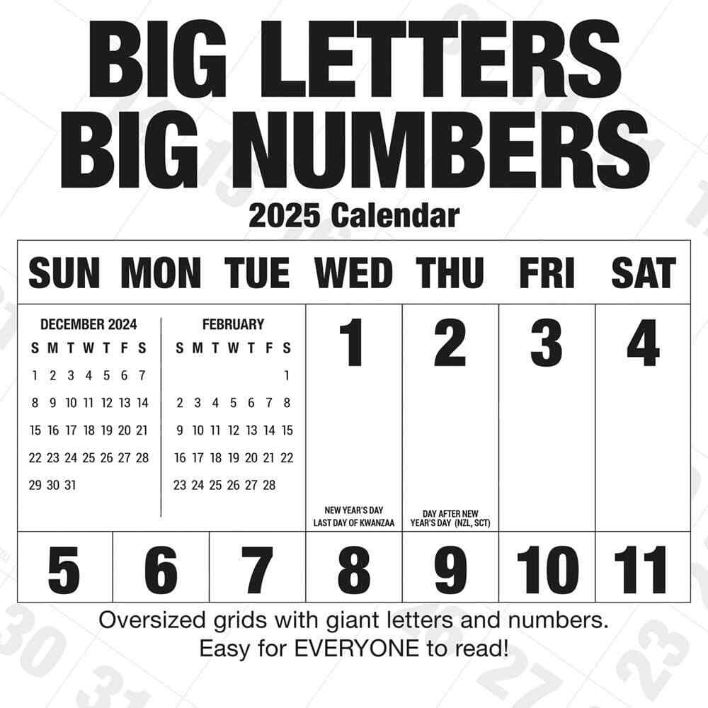 carousel-calendars-big-letters-big-numbers-2025-wall-calendar-ebay