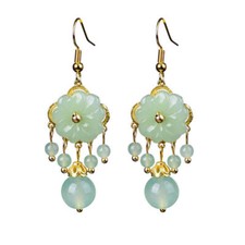 Jade Flower Drop Earrings 925 Silver Gift Jewelry Gifts Natural Amulets Women