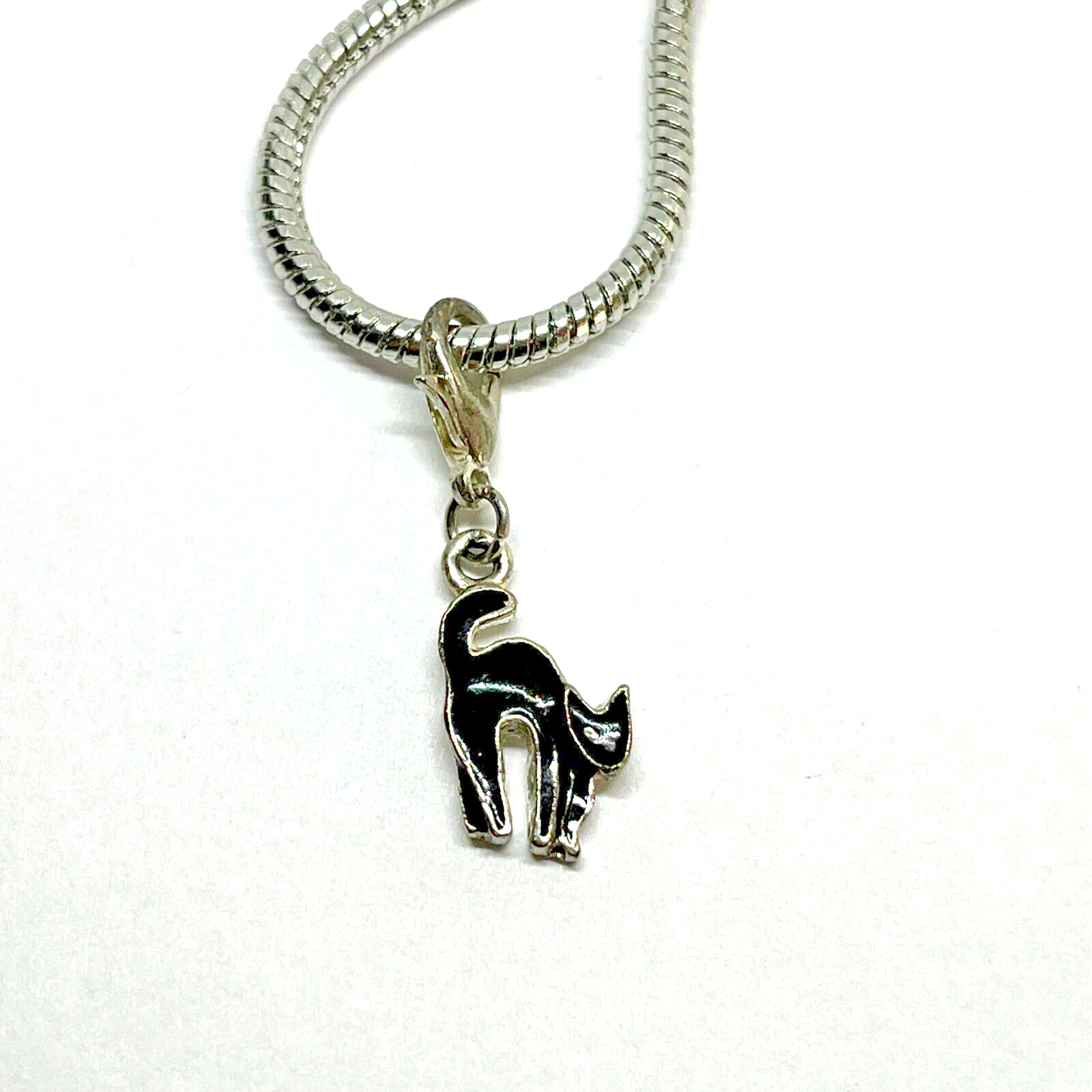 Black Scaredy Cat Add on Charm for European Bracelet Vintage Halloween Gothic