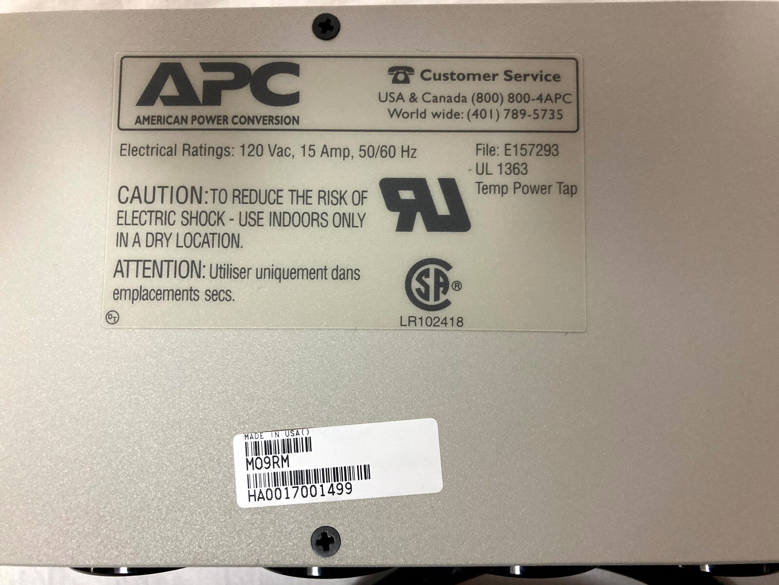 APC MO9RM Multiple Outlet Unit Rack Mount PDU 15A 120V (9) Total Outlets eBay