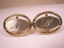 N Monogram Initial Letter Vintage HICKOK Cuff Links nolan norman niles nils neil