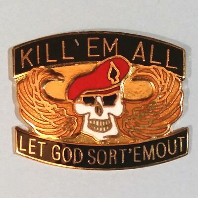 High Quality Cloisonne Brass 'Kill Em All Let God Sort Em Out' Lapel Pin Tie Tac