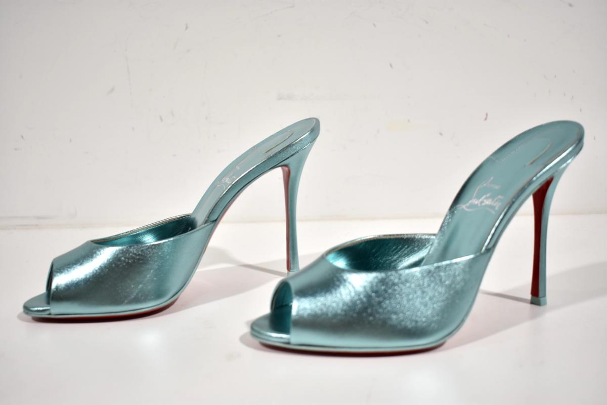 Christian Louboutin Me Dolly 100 Blue Bermuda Backless Sandal Mule