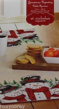 Christmas St Nicholas Square Snowman Tapestry Table Runner 13x36 in NWT