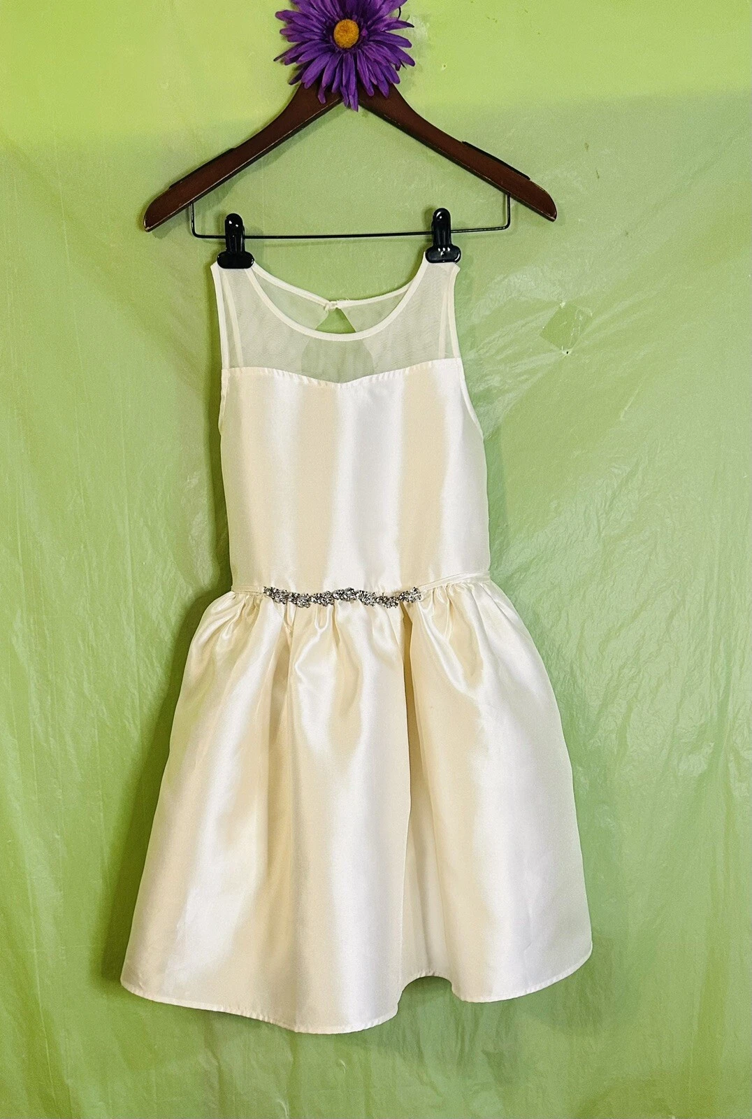 Zunie Girls Size 14 Ivory Sleeveless Embellished Waist Lined Dress NWT Cruise