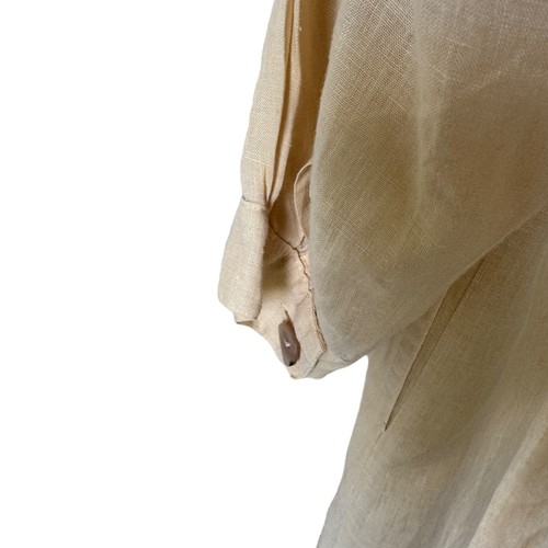 Sugar Linen Shirtdress Duster Pale Yellow Pockets Lagenlook Button Down Collar - Picture 12 of 14