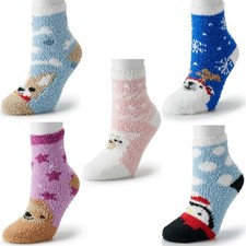 Women's Holiday Animal Soft Fuzzy Slipper Socks 5 Pairs Size 9-11