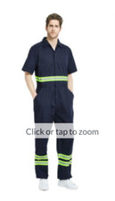 TOPTIE Short-Sleeve Coverall Safety Visibility Striped Overalls - MEDIUM - NEW