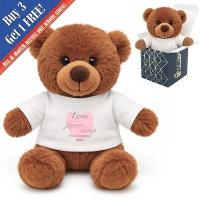 CNC GROUP Personalised Dark Brown Teddy Bear Toy with T-shirt, Forever My Always Design