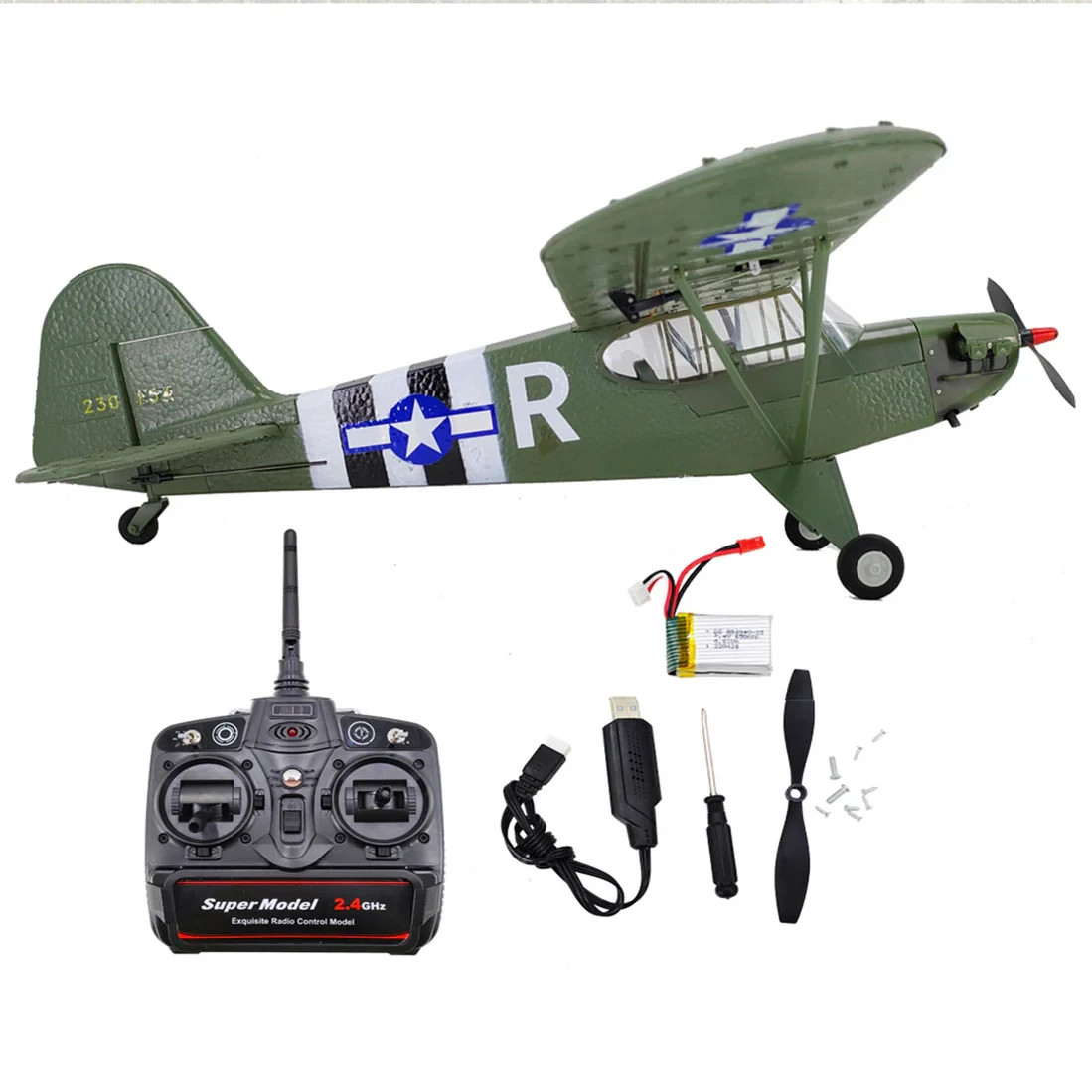 Piper Cub J-3 ラジオコントロールキット 20エンジン Remote Control Plane RC WWII Piper J-3 Cub 1/16 Scale 4CH