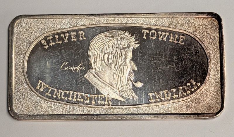 1973 1 oz .999 Silver Vintage Art Bar ~ Silver Towne Grandpa ~ Great Lakes Mint