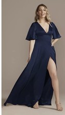 Galina Signature Navy Satin Formal Dress Size 12 Bridesmaid Evening Gown