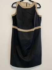 Women’s Tahari Woman Dress 14 Sheath Black & Tan Trim Sleeveless Fully Lined NWT