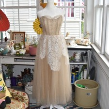 Tranali Strapless Tulle Lace Beaded Fairycore Prom Formal Dress M