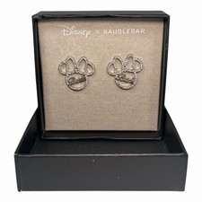 Disney x BaubleBar Minnie Mouse BRIDE Rhinestone Earrings Silver Tone Jewelry